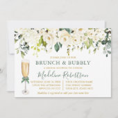Weißer Blumenstrauß Grüner Bridal Brunch Einladung (Vorderseite)