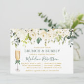 Weißer Blumenstrauß Grüner Bridal Brunch Einladung (Stehend Vorderseite)