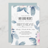 WEISSER BLUSH BLUE BLUE FLORAL SWEET 16 JEDER ALTE EINLADUNG (Vorne/Hinten)