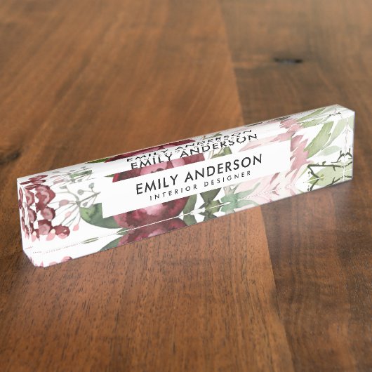 WEISSER BLUSTER PINK BURGUNDY PROTEA FLORAL WATERC NAMENSPLAKETTE (Seite)