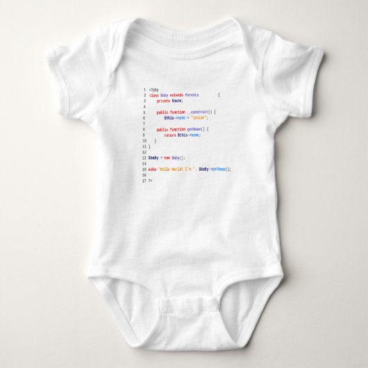 Weißer Body baby hello world php Strampler (Vorderseite)