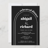 Weißer Bogen Hochzeitsessen mit schwarzer Probe Einladung (Vorderseite)