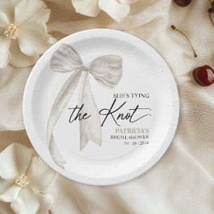 Weißer Bogen Sie knüpft den Knoten Brautparty Pappteller