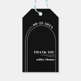 Weißer Bogen und Typografie schwarz Danke Hochzeit Geschenkanhänger