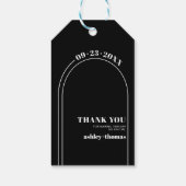 Weißer Bogen und Typografie schwarz Danke Hochzeit Geschenkanhänger (Rückseite)