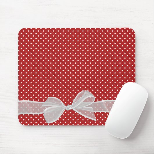Weißer Bow auf Polka Dots Maus Pad Mousepad (Mit Mouse)