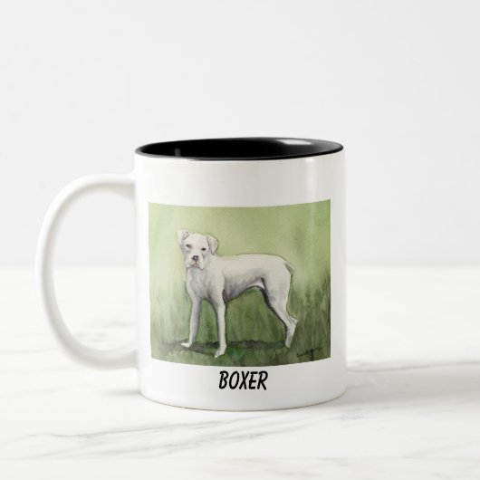 "Weißer Boxer-" Hundekunst-Tasse Zweifarbige Tasse (Links)