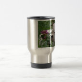 Weißer Boxer in rosa Rhodies Reisebecher (Mittel)