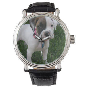 Weißer Boxer-Welpe Armbanduhr