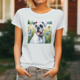 Weißer Boxerhund & Blüten T-Shirt