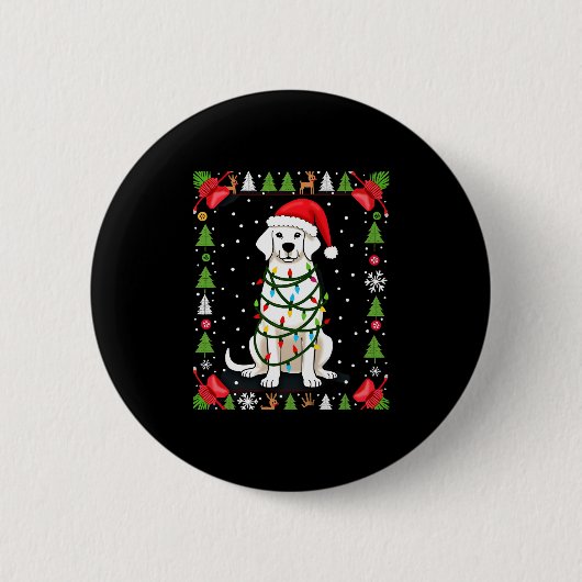 Weißer Boxerhund hässlicher Weihnachtspullover lus Button (Vorderseite)