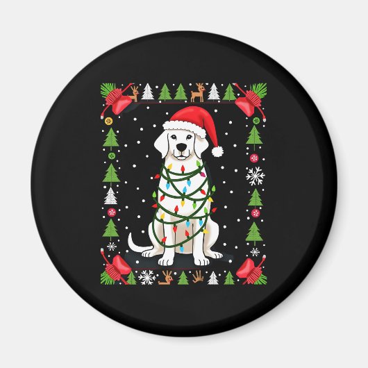 Weißer Boxerhund hässlicher Weihnachtspullover lus Magnet (Vorne)