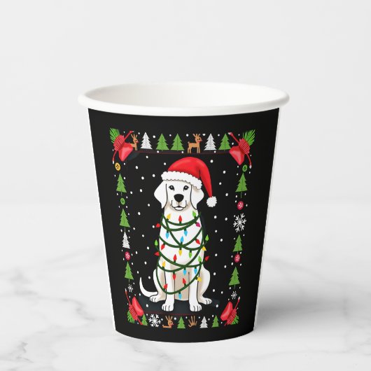 Weißer Boxerhund hässlicher Weihnachtspullover lus Pappbecher (Vorderseite)