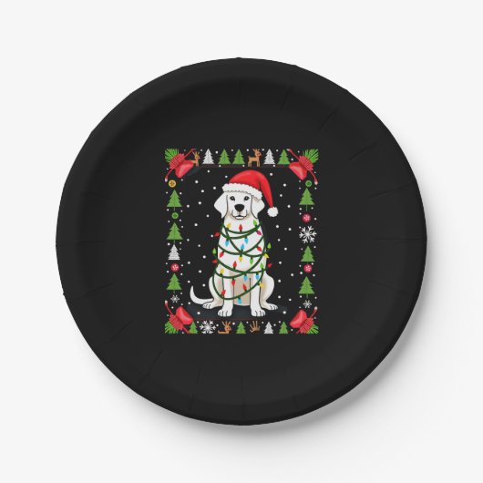 Weißer Boxerhund hässlicher Weihnachtspullover lus Pappteller (Vorderseite)