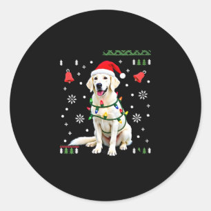 Weißer Boxerhund hässlicher Weihnachtspullover lus Runder Aufkleber