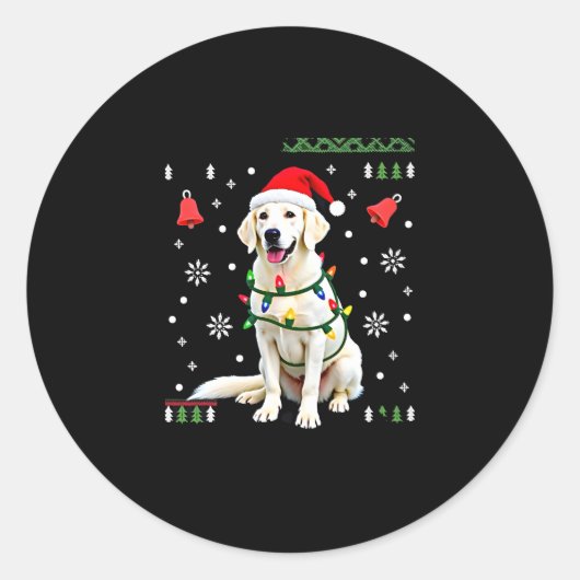 Weißer Boxerhund hässlicher Weihnachtspullover lus Runder Aufkleber (Vorderseite)