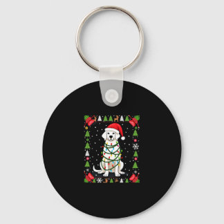 Weißer Boxerhund hässlicher Weihnachtspullover lus Schlüsselanhänger