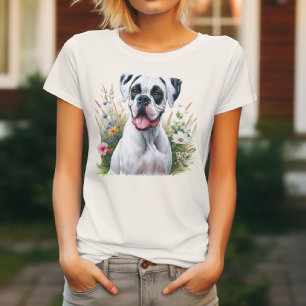 Weißer Boxerhund zwischen den Blumen T-Shirt