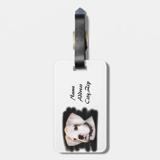 Weißer Boxerwelpe Gepäckanhänger (Rückseite vertikal)