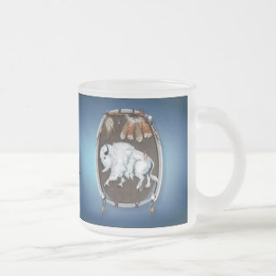 Weißer Büffel-Schild-blaue Tassen