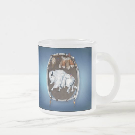Weißer Büffel-Schild-blaue Tassen (Rechts)