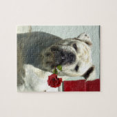 Weißer Bulldog mit Rose Puzzle (Horizontal)