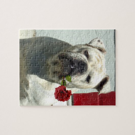 Weißer Bulldog mit Rose Puzzle (Horizontal)