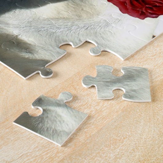 Weißer Bulldog mit Rose Puzzle (Seite)