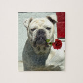 Weißer Bulldog mit Rose Puzzle (Vertikal)