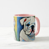 Weißer Bulldogge Welpenkräuter sehen Tasse aus (VorderseiteRechts)