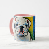 Weißer Bulldogge Welpenkräuter sehen Tasse aus (Vorderseite Links)