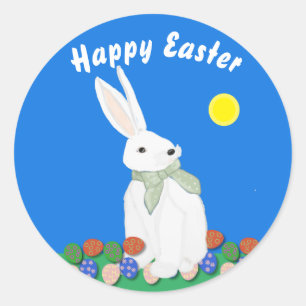 Weißer Bunny und Eier Runder Aufkleber
