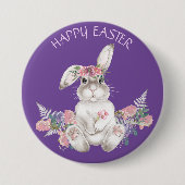 Weißer Bunny von Aquarell - Frohes Ostern Button (Vorderseite)