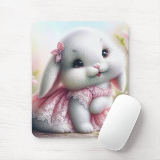 Weißer Bunny Wear Pink Lace Dress Mousepad (Mit Mouse)