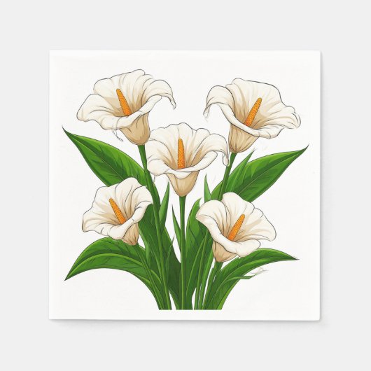 Weißer Calla-Lilien-Strauß mit grünen Blättern Serviette (Vorderseite)