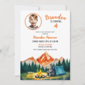 Weißer Camping Bär Kinder Foto Geburtstag Einladung (Vorderseite)