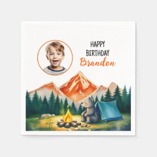 Weißer Camping Bär Kinder Foto Geburtstag Serviette