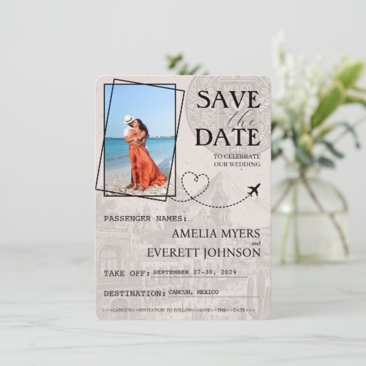 Weißer Cancun-Pass Save the Date (Stehend Vorderseite)