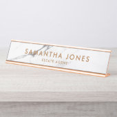 Weißer Carrara-Marmor Kupferklassiker Personalisie Schreibtischnamensplakette (Vorderseite )