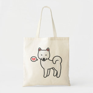 Weißer Cartoon Shiba Inu mit Herz Tragetasche