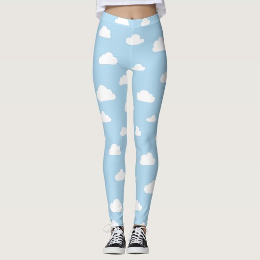 Weißer Cartoon Wolken auf blauem Hintergrund Leggings (Vorderseite)