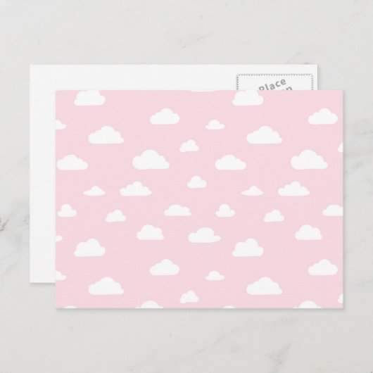Weißer Cartoon Wolken auf rosa Hintergrundmuster Postkarte (Vorne/Hinten)