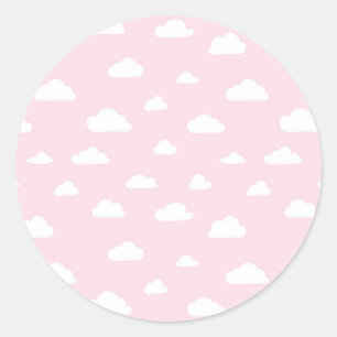 Weißer Cartoon Wolken auf rosa Hintergrundmuster Runder Aufkleber