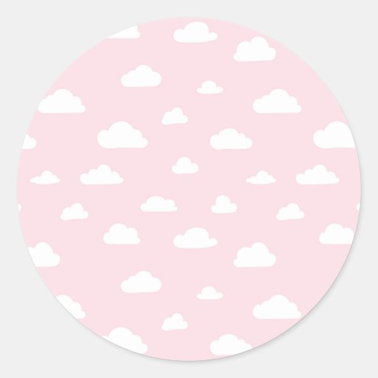 Weißer Cartoon Wolken auf rosa Hintergrundmuster Runder Aufkleber (Vorderseite)