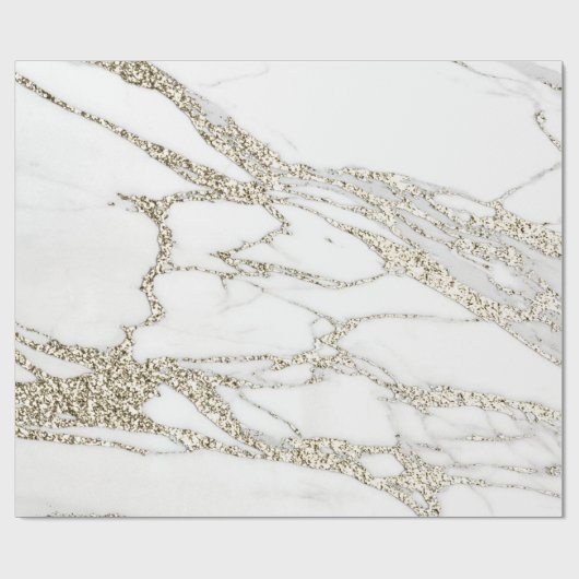 Weißer Champagner Gold Glitzer Marmor Stone Lux Geschenkpapier (Flach)