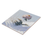 Weißer Chrysanthemum Berg durch Schnee brechen Fliese (Seite)