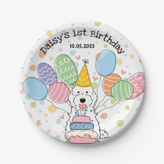 Weißer Cockapoo Cavapoo Hund Geburtstag Pappteller (Vorderseite)
