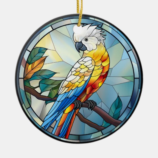 Weißer Cockatoo-Papagei-Vogel aus Süßglas Keramik Ornament (Vorne)
