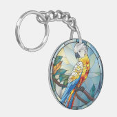 Weißer Cockatoo-Papagei-Vogel aus Süßglas Schlüsselanhänger (Vorderseite links)