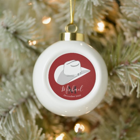 Weißer Cowboy Keramik Kugel-Ornament (Baum)